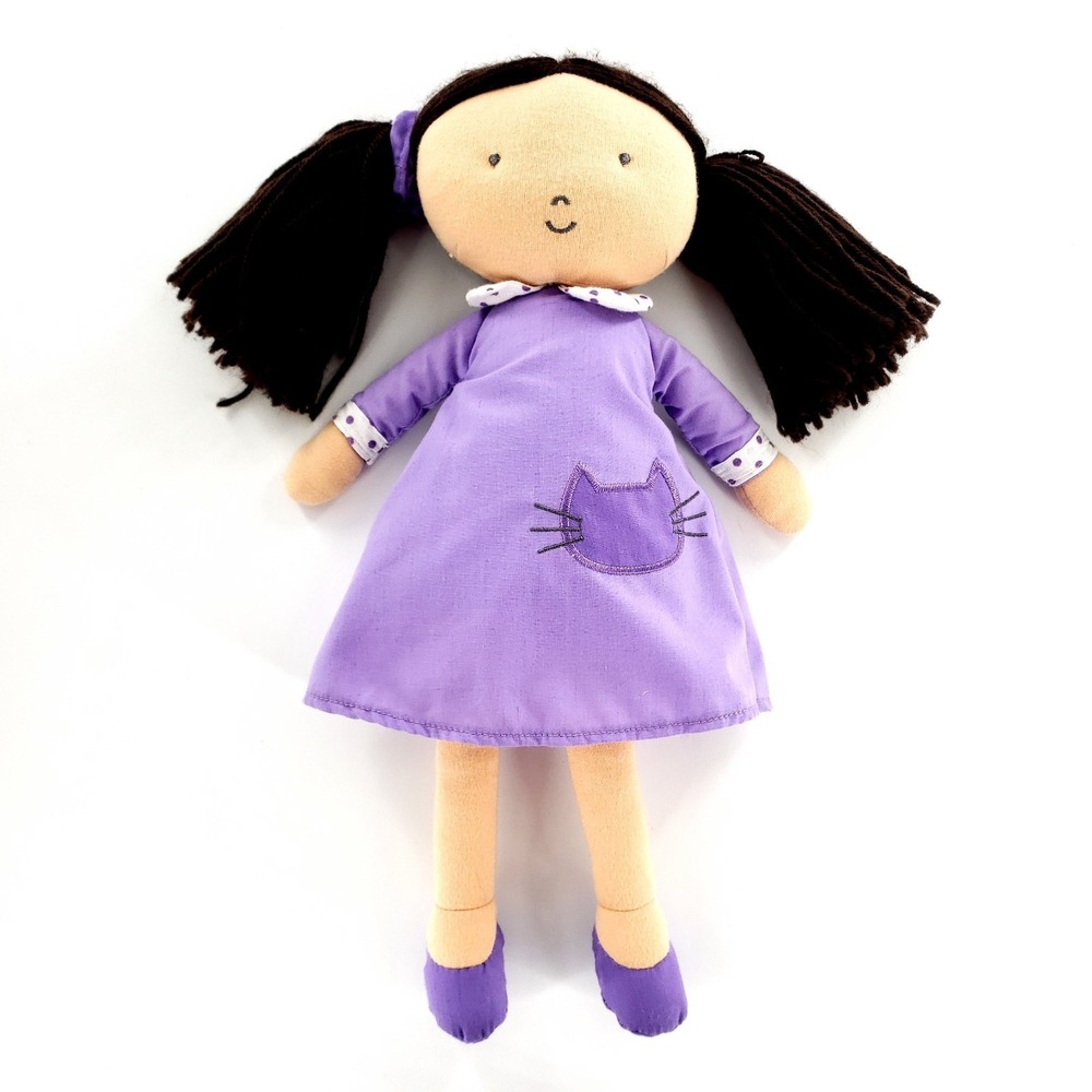 Pottery Barn Sophia My First Doll Plush Cloth Baby Doll Purple Kitty Dress 15"